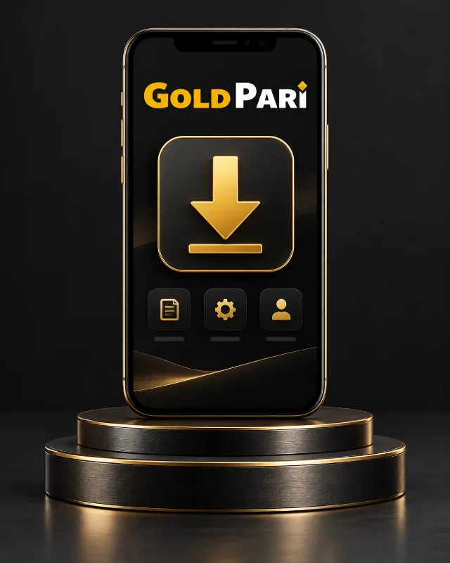 Phone with Gold Pari branding and an access arrow