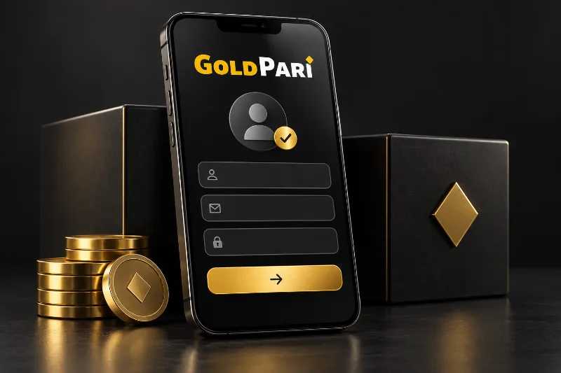 Gold Pari registration fields and a confirmation symbol